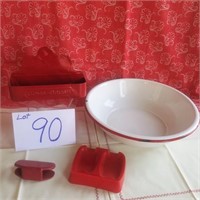 Red & white enamel wash basin