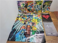 6 Superman Comic Books + Poster