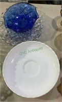 3 glass bowls - including a large white milk glass