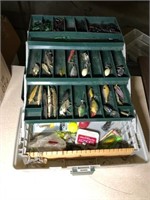 Vintage tackle box with lures inside