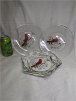 WV Glass Cardinal Ashtray & 2 Plates 8" dia