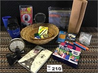 .BASKETS, BAGS, MAGNIFYING GLASSES, CUPS, CLOCK,