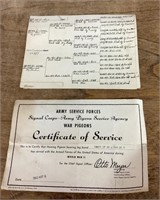 WWII war pigeon service certificate