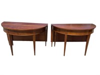 SOLID CHERRY INLAID PR OF DROP LEAF D-END TABLES