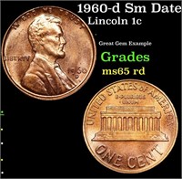 1960-d Sm Date Lincoln Cent 1c Grades GEM Unc RD