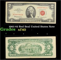 1963 $2 Red Seal United States Note Grades xf