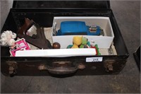 OLD SUITCASE WITH VINTAGE TOYS