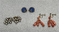Three pair vintage screwback earrings.