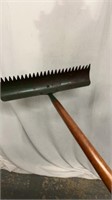 Vintage Steel Wood Handle Concrete Rake, 60"