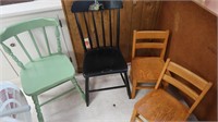 2 Wooden Child's Chairs-23"H Green Chair-30"H,