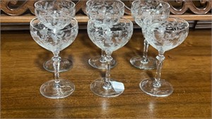 Set of Six Rock Sharpe Crystal Champagne Glasses