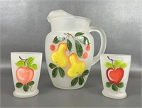 Vtg Hazel Atlas Gay Fad Frosted Glass Pitcher/Cups