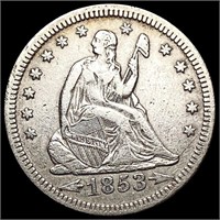 1853 Arrows, Rays Seated Liberty Quarter NEARLY