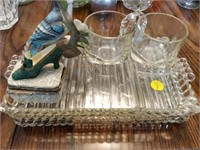 lot of glass trays and figurines