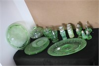 LOT OF GREEN PRESSED GLASS ITEMS