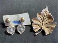 Vintage J.S. Goldstone brooch and heart earrings
