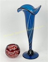SWIRL ART GLASS AND CRYSTAL POSY VASES