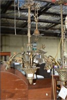 Vintage French patinated brass hanging light,