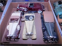 4 vintage built plastic model car kits: Roadsters