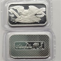 2- 1 OZ FINE SILVER BARS SILVER TOWNE