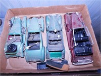 4 vintage built plastic model car kits: Roadsters