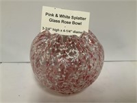 Pink & White Splatter Glass Rose Bowl