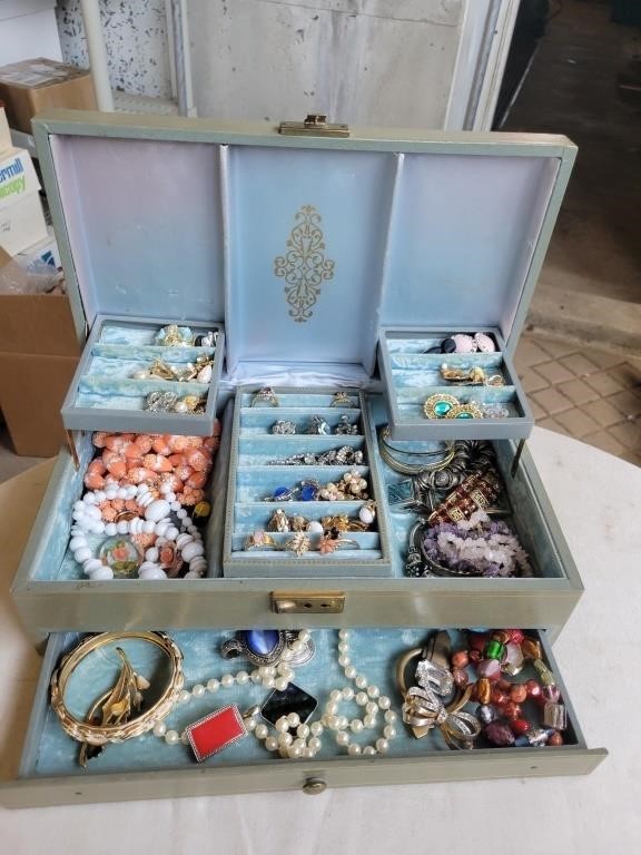 Vintage Jewelry Box with Costume Jewelry