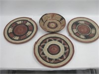 Woven African Bowl & 3 Woven Chargers