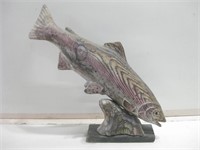 12" Wood Painted Trout Statue