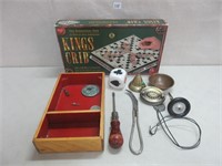 KINGS CRIB GAME, WOODEN TRAY AND NEAT "STUFF"