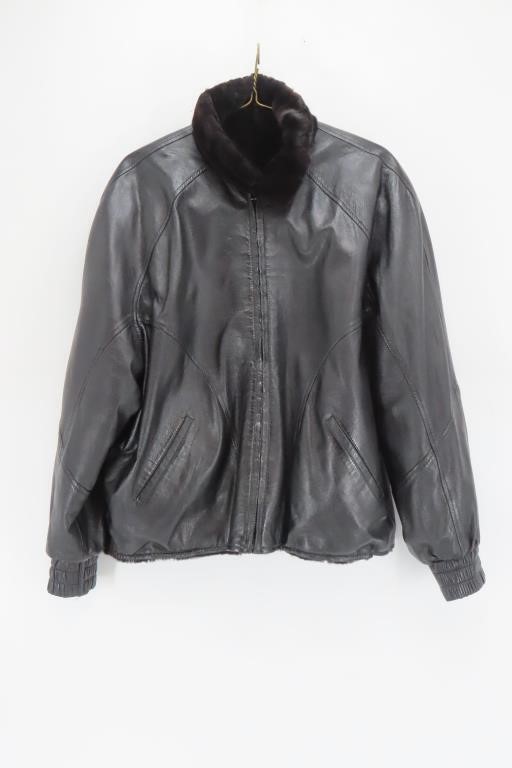 Black Leather Bombers Jacket