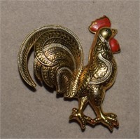 Damascene Rooster Brooch - Some Wear