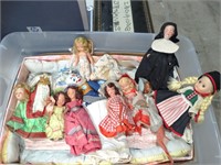 Lot of 9 Old Dolls/ Clothing & 1 Clown