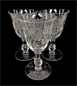 (8) Heisey Rose Etched Crystal Stemware Glasses