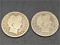 2- Barber Quarter Dollars