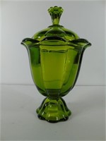 Vintage Viking Glass  Green Pedestal Candy Dish