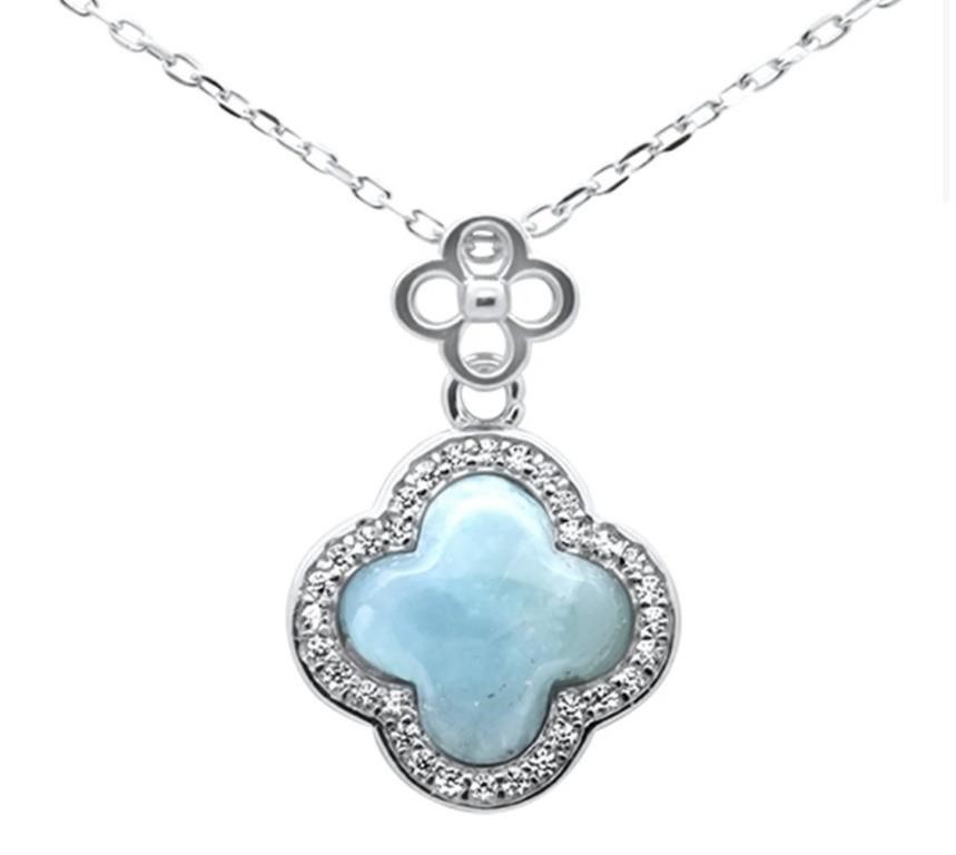 Sterling Silver Larimar Clover Style Necklace