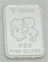 1 gram Silver Ingot - Kissing Couple Silhouette,