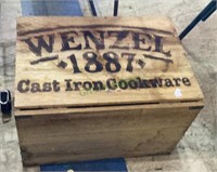 Wendell hinged lid cast iron cookware box 22 x