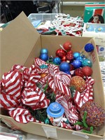 Large box of Bows and Red & Blue Ornaments