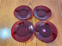 4 Red Ruby Saucers
