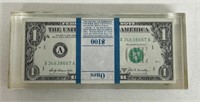 1969 $100 ACRYLIC BLOCK OF $1 BILLS