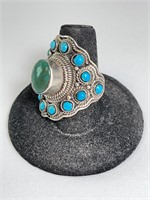 Vintage Sterling Large Turquoise Ring 16 Gr S-9.75