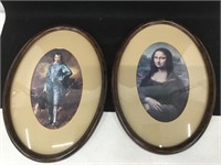 Oval print in wood frames (pair)