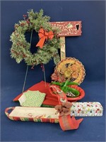 Assorted Christmas decorations including Stand up