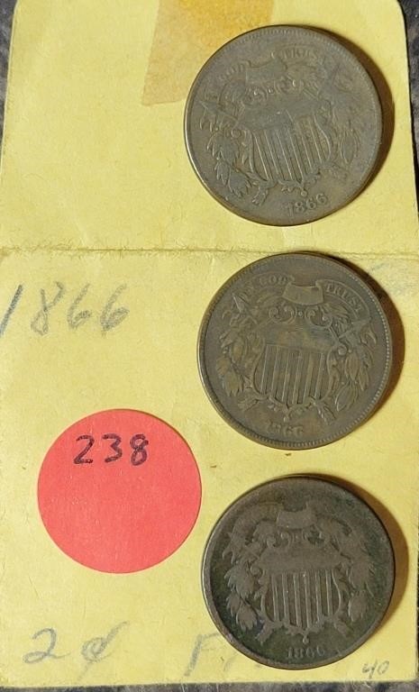 3 - 1866 U.S. 2-CENT COINS