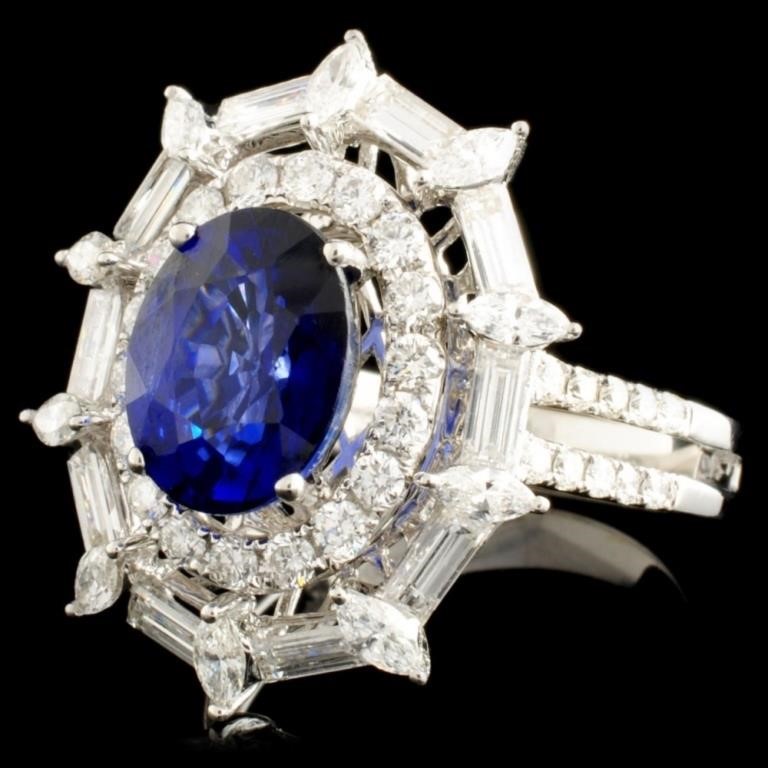 3.19ct Sapphire & 1.91ctw Diam Ring in 18K Gold