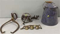 Cast Iron Tools & Enamelware Coffee Pot