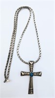 Nice Sterling & Turquoise Cross Necklace