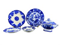 5 Assorted  Blue Ironstone Antique Dishes
